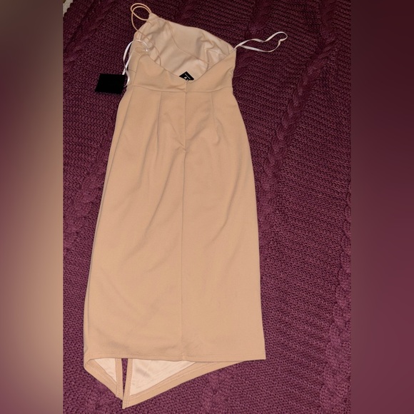 Lulus mid length one shoulder tan dress - Picture 3 of 4